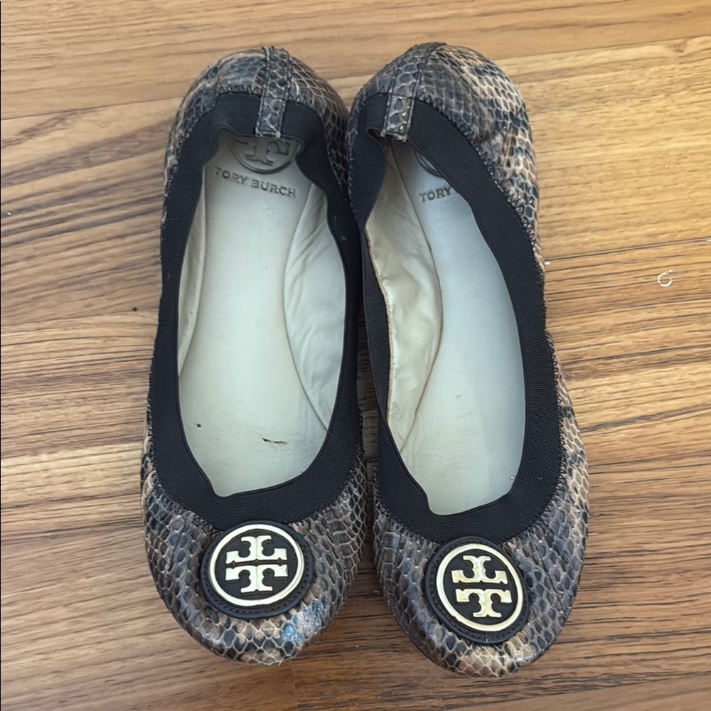 Tory Burch Brown Snakeskin Ballets Flats